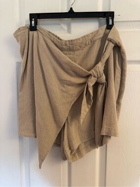 a new day Beige Linen Tie-Front Mini Wrap Skort
